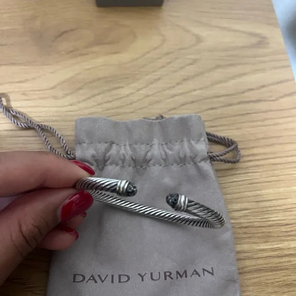 David Yurman Silver and Black Diamond Cable Cuff - Picture 2 of 3